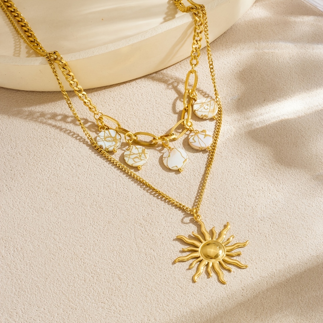 Women's 18K Plated Double Layer Sun Pendant Necklace — Boho Gift